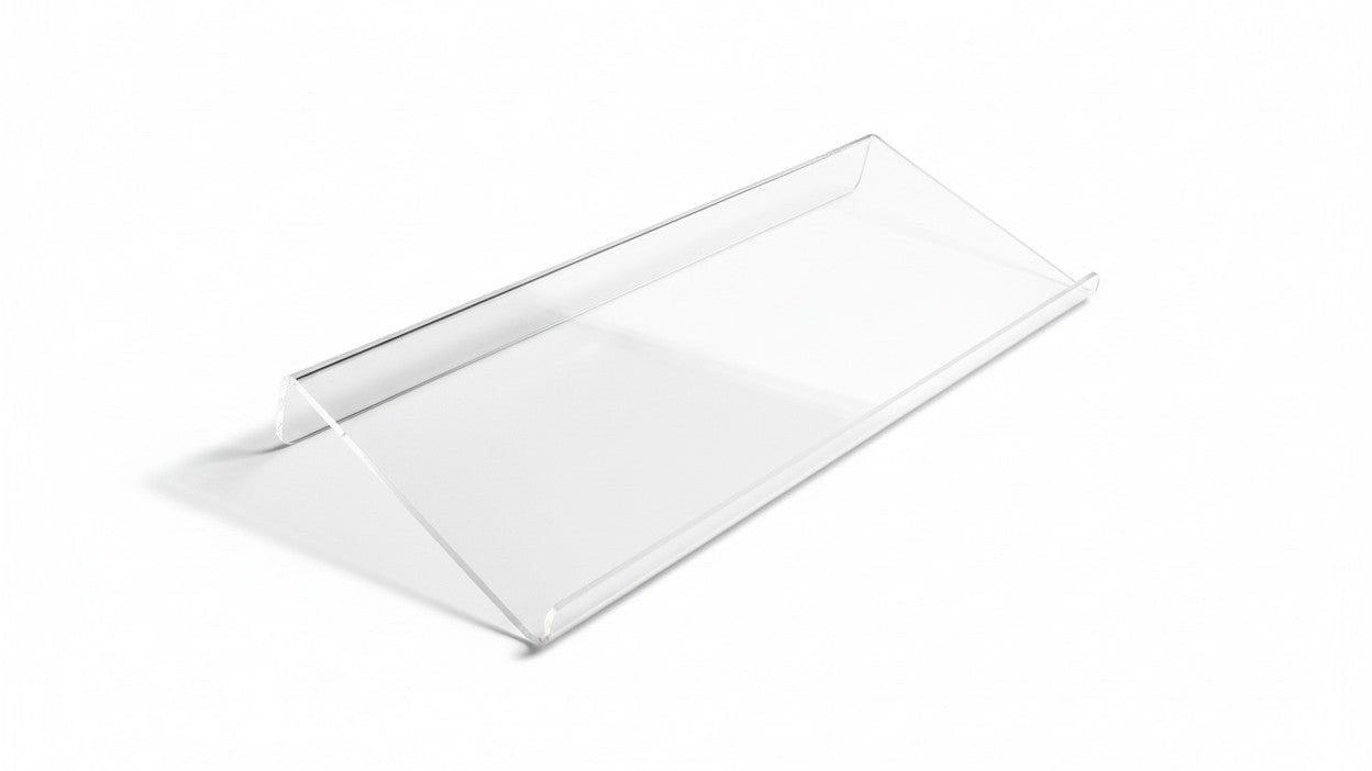 Acrylic keyboard stand, compact and durable, raises keyboard and mini PC, modern design and space saving, ideal for contemporary offices.