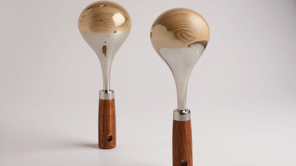 Lot de 2 louches en acier inoxydable avec manche bois, antiadhésif, pour cuisine, service à table et repas à domicile.