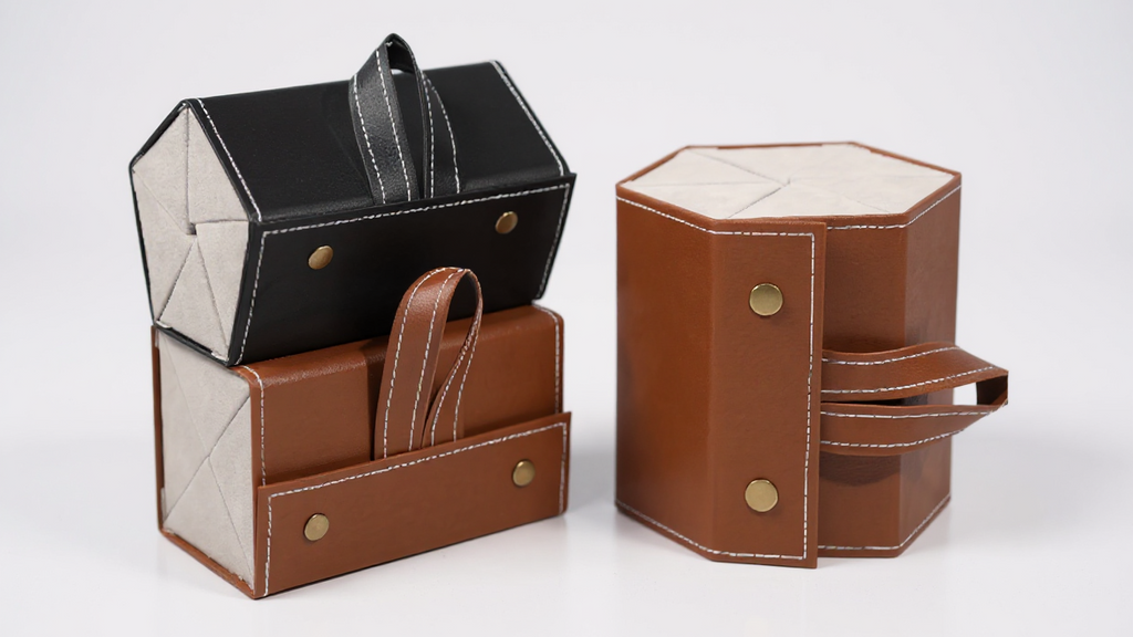 Foldable organizer for glasses, 3 to 6 slots, ideal for travel and convenient display of multiple pairs of glasses.