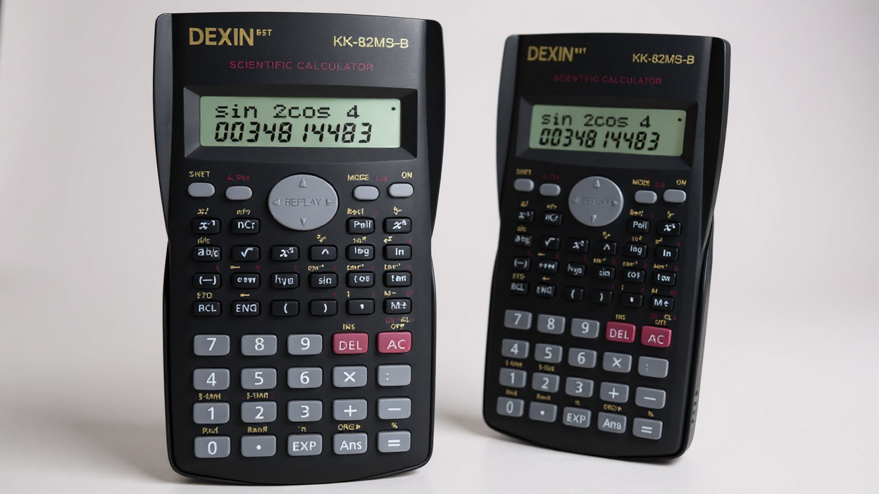 Calculatrice scientifique noire, multifonction, conçue pour étudiants et examens, idéale pour calculs complexes, sans pile, durable et pratique.