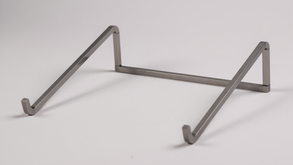 Support pour ordinateur en alliage d’aluminium, réglable, pliable et portable, structure métallique robuste, idéal pour bureau et déplacements.